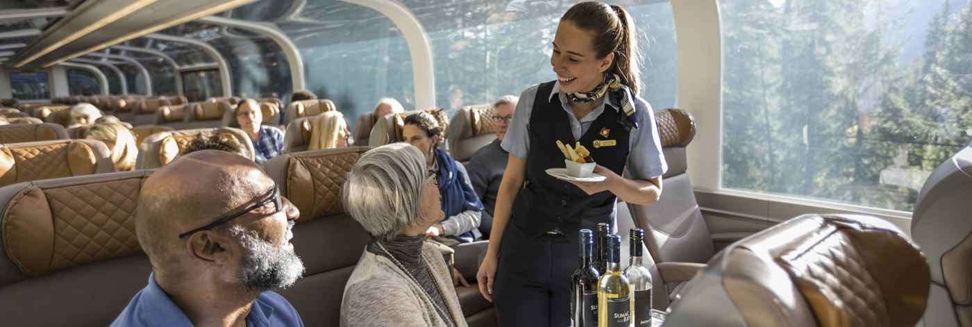 Passengers ordering wine on Canada Rail